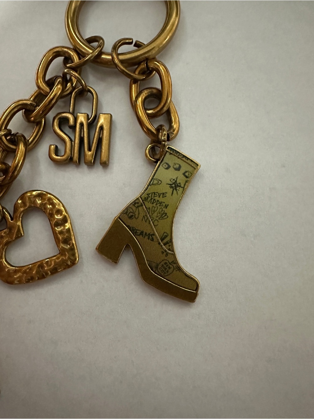 Steve Madden Gold Charm Keychain with Heart, Flower & Boot Charms - Picture 2 of 7